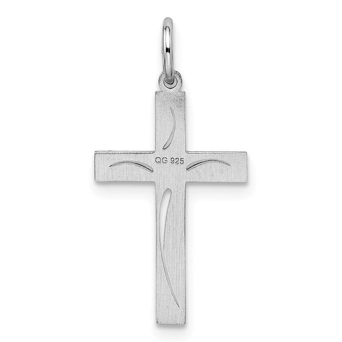 Million Charms 925 Sterling Silver Rhodium-Plated Laser Designed Relgious Cross Pendant