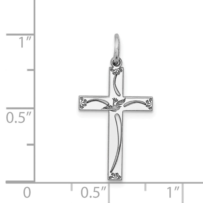 Million Charms 925 Sterling Silver Rhodium-Plated Laser Designed Relgious Cross Pendant