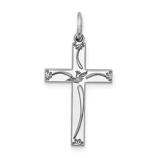 Million Charms 925 Sterling Silver Rhodium-Plated Laser Designed Relgious Cross Pendant