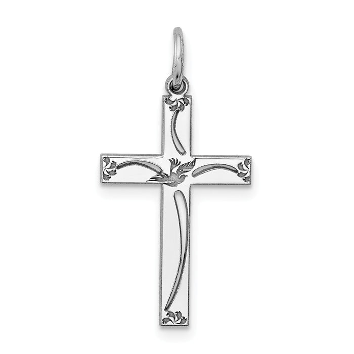 Million Charms 925 Sterling Silver Rhodium-Plated Laser Designed Relgious Cross Pendant