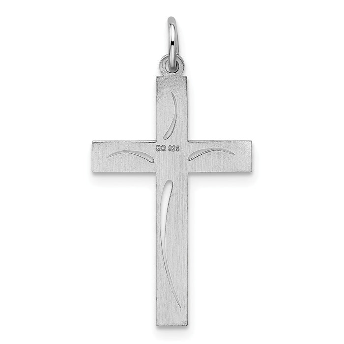 Million Charms 925 Sterling Silver Rhodium-Plated Laser Designed Relgious Cross Pendant