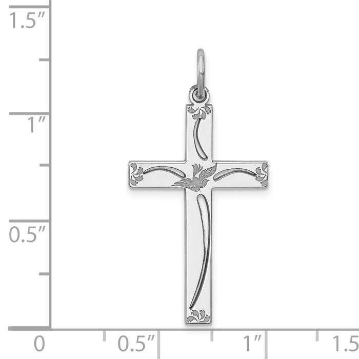 Million Charms 925 Sterling Silver Rhodium-Plated Laser Designed Relgious Cross Pendant