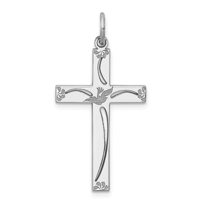 Million Charms 925 Sterling Silver Rhodium-Plated Laser Designed Relgious Cross Pendant