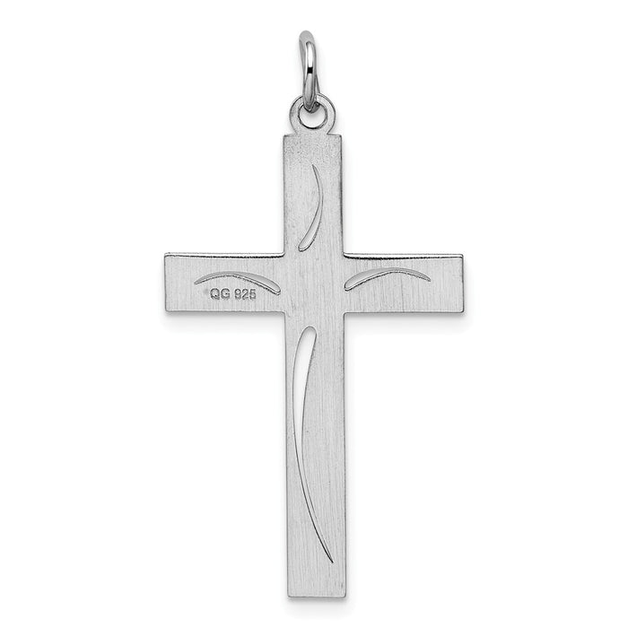 Million Charms 925 Sterling Silver Rhodium-Plated Laser Designed Relgious Cross Pendant