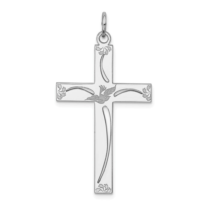 Million Charms 925 Sterling Silver Rhodium-Plated Laser Designed Relgious Cross Pendant