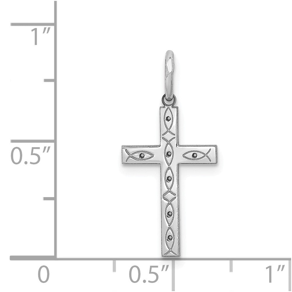 Million Charms 925 Sterling Silver Rhodium-Plated Laser Designed Relgious Cross Pendant