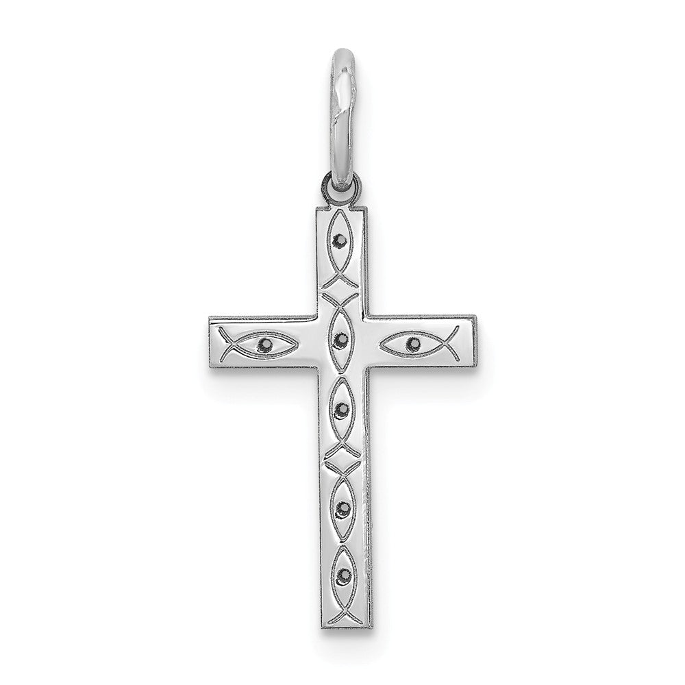 Million Charms 925 Sterling Silver Rhodium-Plated Laser Designed Relgious Cross Pendant
