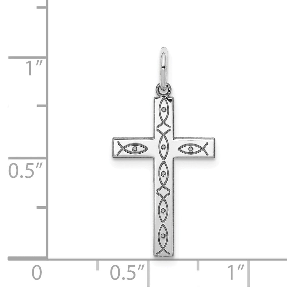 Million Charms 925 Sterling Silver Rhodium-Plated Laser Designed Relgious Cross Pendant