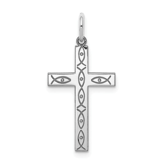 Million Charms 925 Sterling Silver Rhodium-Plated Laser Designed Relgious Cross Pendant