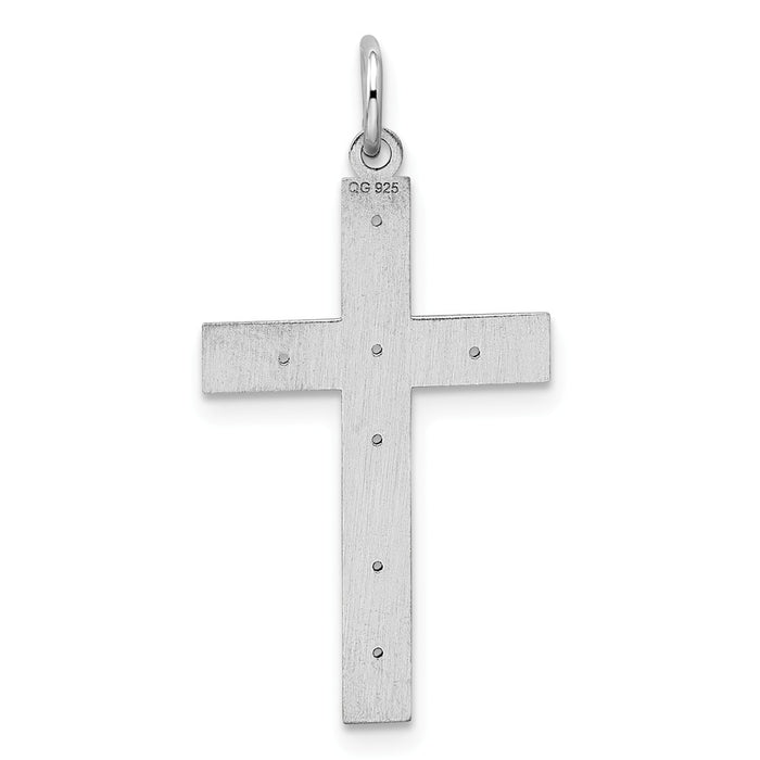 Million Charms 925 Sterling Silver Rhodium-Plated Laser Designed Relgious Cross Pendant