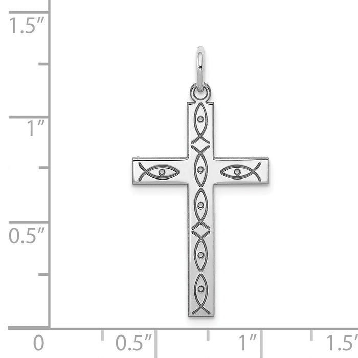 Million Charms 925 Sterling Silver Rhodium-Plated Laser Designed Relgious Cross Pendant