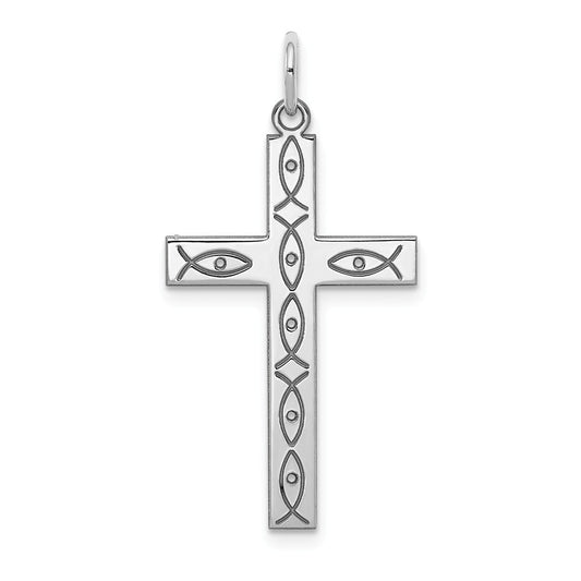 Million Charms 925 Sterling Silver Rhodium-Plated Laser Designed Relgious Cross Pendant