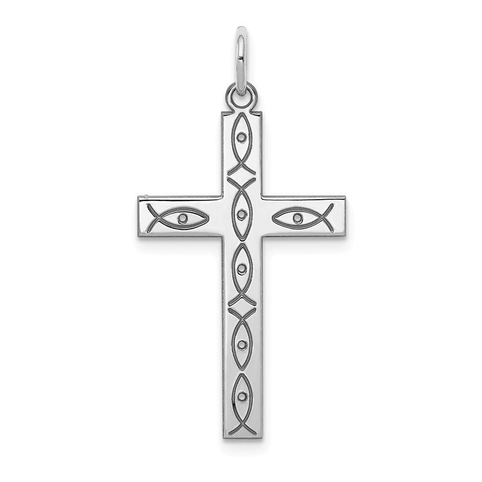 Million Charms 925 Sterling Silver Rhodium-Plated Laser Designed Relgious Cross Pendant