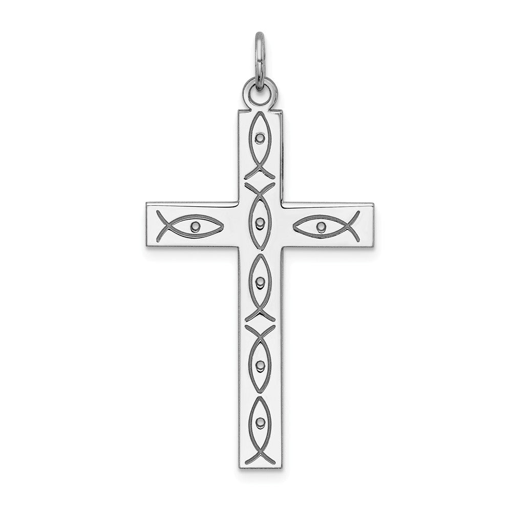 Million Charms 925 Sterling Silver Rhodium-Plated Laser Designed Relgious Cross Pendant