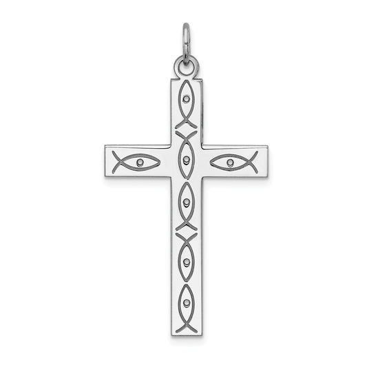 Million Charms 925 Sterling Silver Rhodium-Plated Laser Designed Relgious Cross Pendant