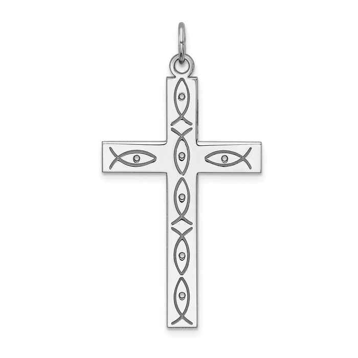 Million Charms 925 Sterling Silver Rhodium-Plated Laser Designed Relgious Cross Pendant