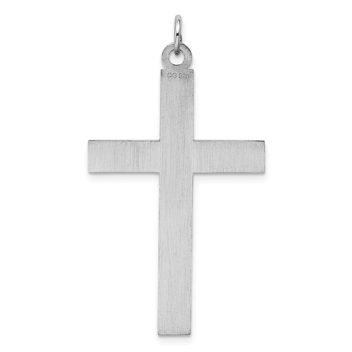 Million Charms 925 Sterling Silver Rh-Plated Satin & Polished Laser Designed Relgious Cross Pendant