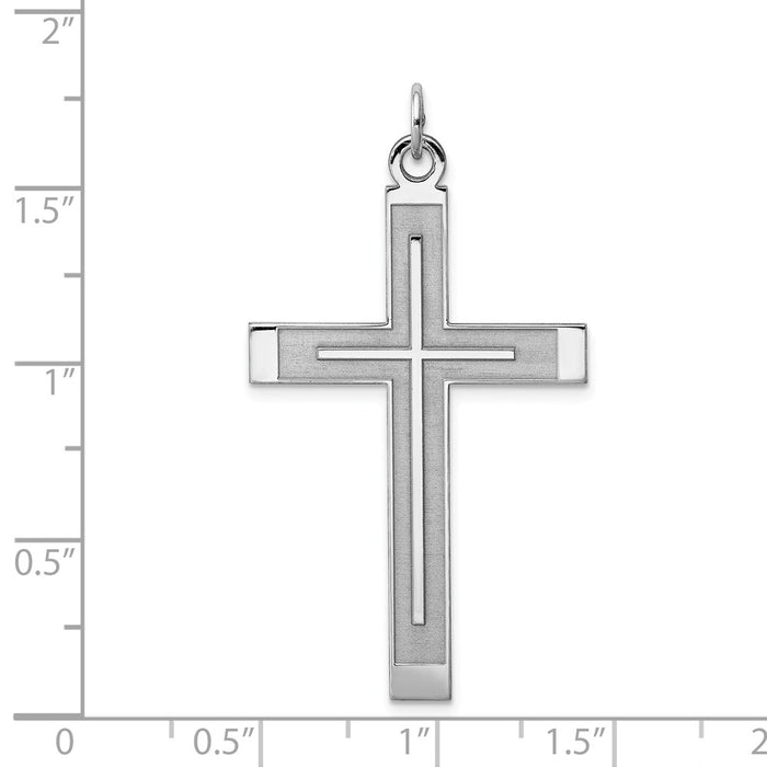 Million Charms 925 Sterling Silver Rh-Plated Satin & Polished Laser Designed Relgious Cross Pendant