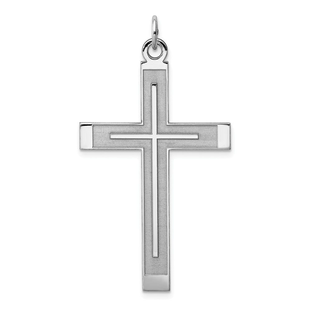 Million Charms 925 Sterling Silver Rh-Plated Satin & Polished Laser Designed Relgious Cross Pendant