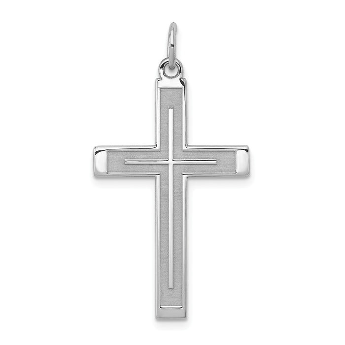 Million Charms 925 Sterling Silver Rhodium-Plated Laser Designed Relgious Cross Pendant