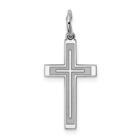 Million Charms 925 Sterling Silver Rhodium-Plated Laser Designed Relgious Cross Charm