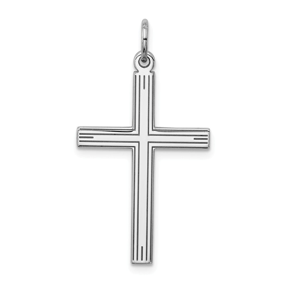 Million Charms 925 Sterling Silver Rhodium-Plated Laser Designed Relgious Cross Pendant