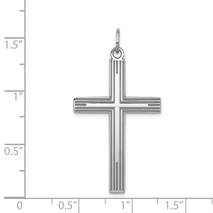 Million Charms 925 Sterling Silver Rhodium-Plated Laser Designed Relgious Cross Pendant