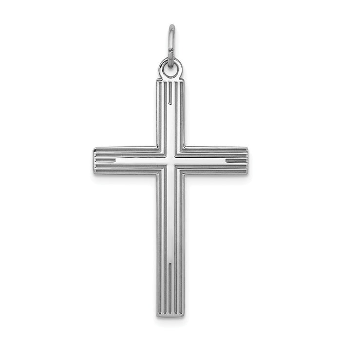 Million Charms 925 Sterling Silver Rhodium-Plated Laser Designed Relgious Cross Pendant