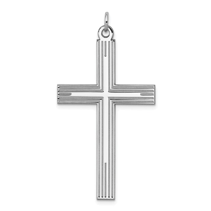 Million Charms 925 Sterling Silver Rhodium-Plated Laser Designed Relgious Cross Pendant