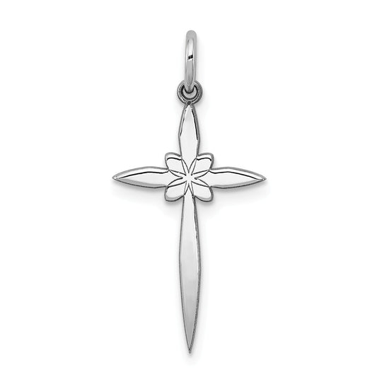 Million Charms 925 Sterling Silver Rhodium-Plated Laser Designed Relgious Cross Pendant