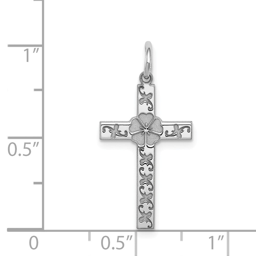 Million Charms 925 Sterling Silver Rhodium-Plated Laser Designed Relgious Cross Pendant