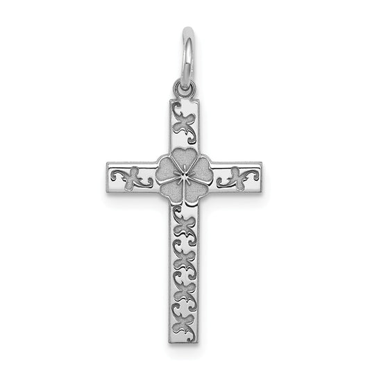 Million Charms 925 Sterling Silver Rhodium-Plated Laser Designed Relgious Cross Pendant