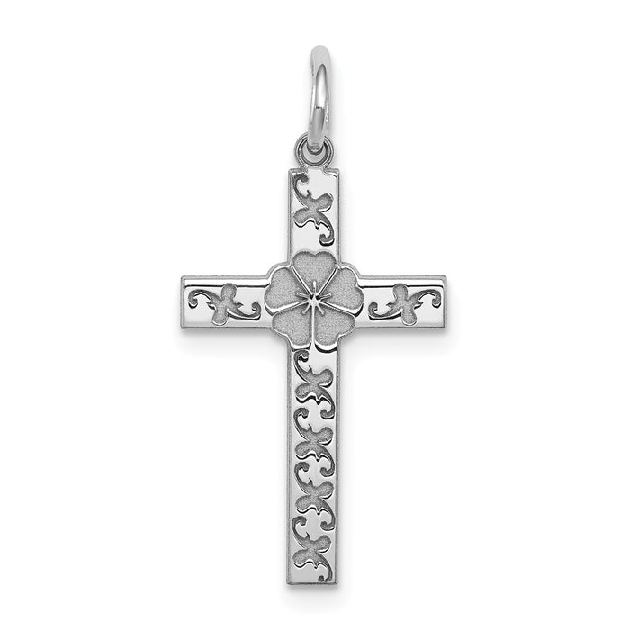 Million Charms 925 Sterling Silver Rhodium-Plated Laser Designed Relgious Cross Pendant