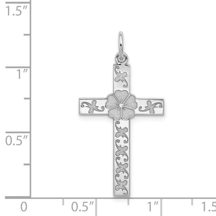 Million Charms 925 Sterling Silver Rhodium-Plated Laser Designed Relgious Cross Pendant