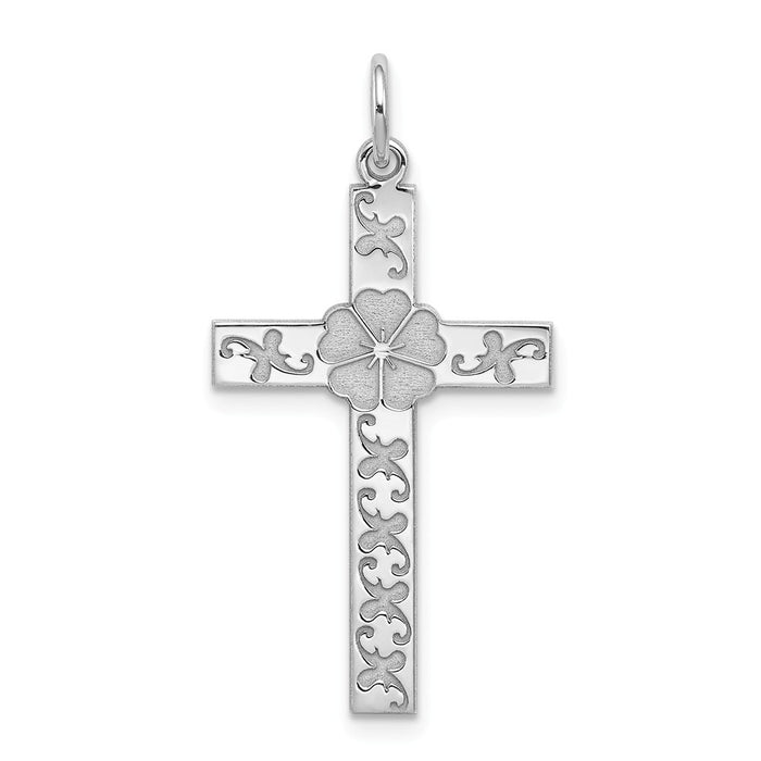 Million Charms 925 Sterling Silver Rhodium-Plated Laser Designed Relgious Cross Pendant