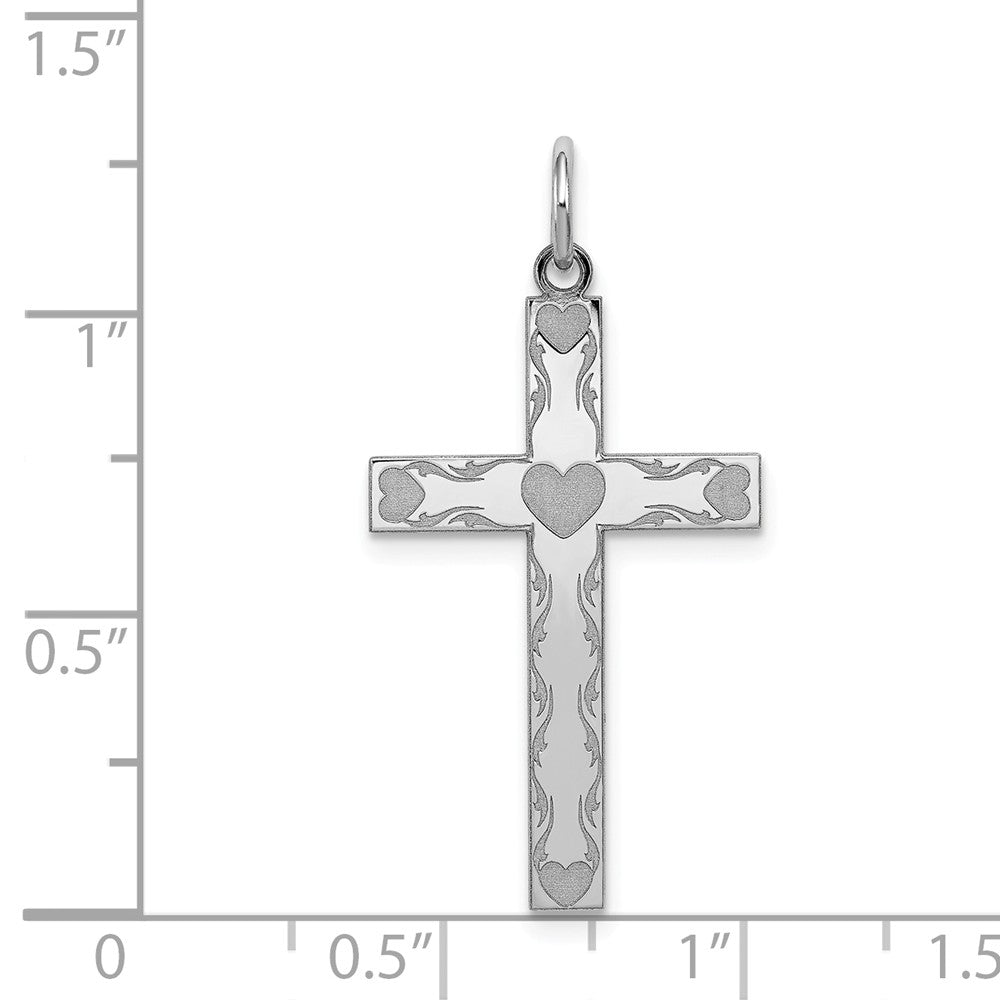 Million Charms 925 Sterling Silver Rhodium-Plated Laser Designed Relgious Cross Pendant