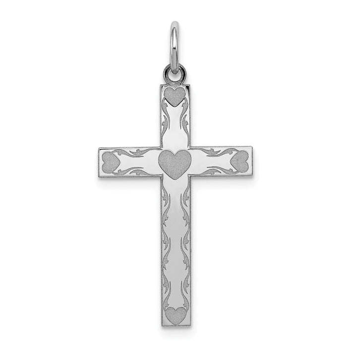 Million Charms 925 Sterling Silver Rhodium-Plated Laser Designed Relgious Cross Pendant