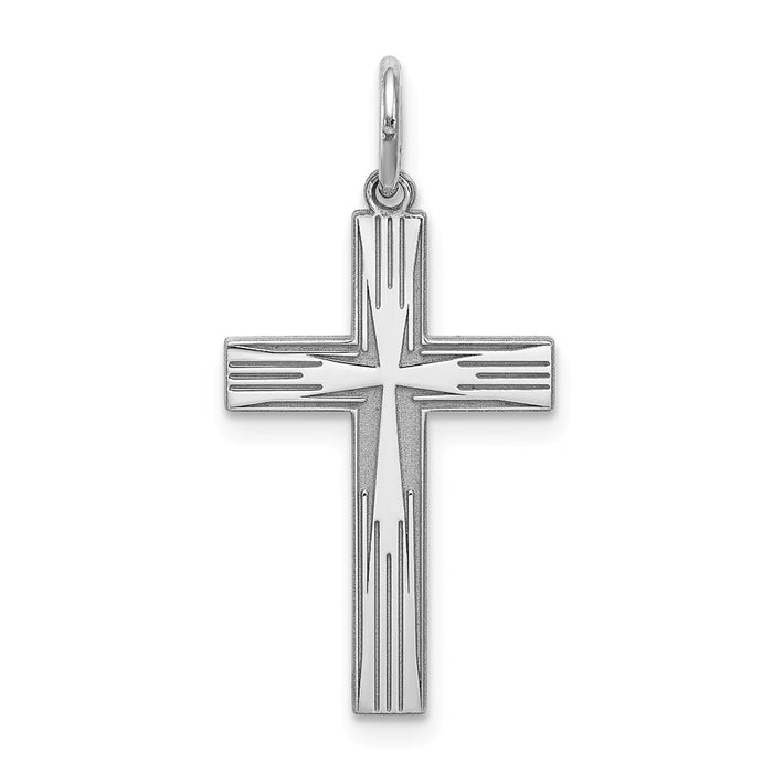 Million Charms 925 Sterling Silver Rhodium-Plated Laser Designed Relgious Cross Pendant