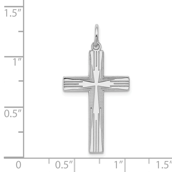 Million Charms 925 Sterling Silver Rhodium-Plated Laser Designed Relgious Cross Pendant