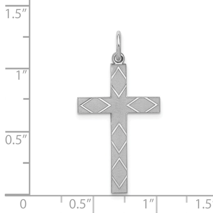Million Charms 925 Sterling Silver Rhodium-Plated Laser Designed Relgious Cross Pendant