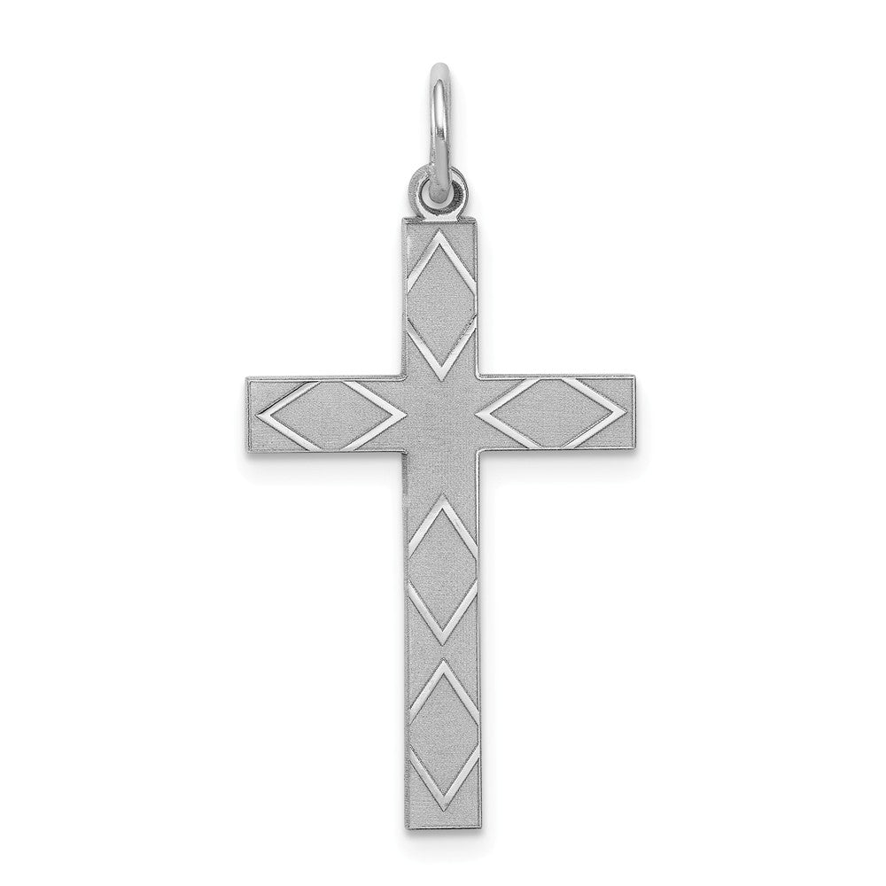 Million Charms 925 Sterling Silver Rhodium-Plated Laser Designed Relgious Cross Pendant