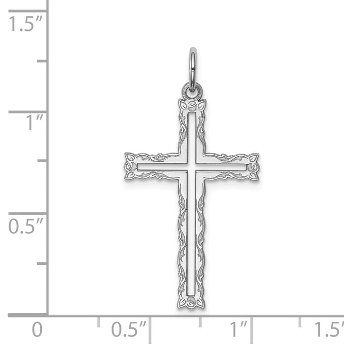 Million Charms 925 Sterling Silver Rhodium-Plated Laser Designed Relgious Cross Pendant