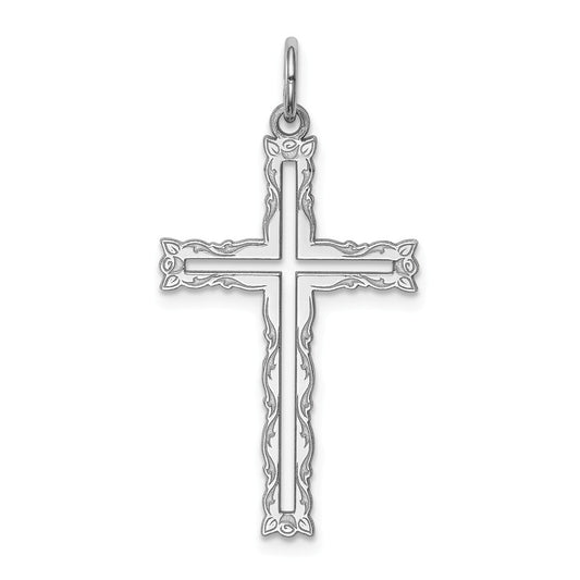 Million Charms 925 Sterling Silver Rhodium-Plated Laser Designed Relgious Cross Pendant