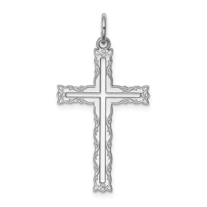 Million Charms 925 Sterling Silver Rhodium-Plated Laser Designed Relgious Cross Pendant