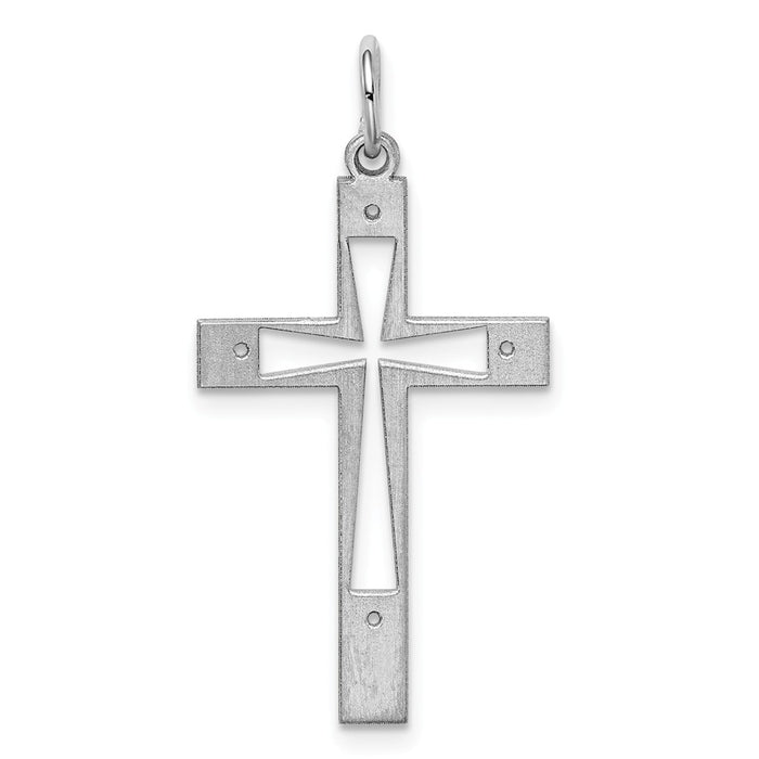 Million Charms 925 Sterling Silver Rhodium-Plated Laser Designed Relgious Cross Pendant