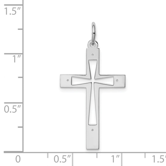 Million Charms 925 Sterling Silver Rhodium-Plated Laser Designed Relgious Cross Pendant