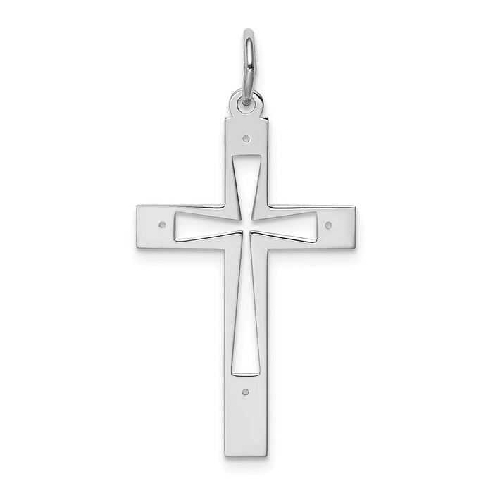 Million Charms 925 Sterling Silver Rhodium-Plated Laser Designed Relgious Cross Pendant