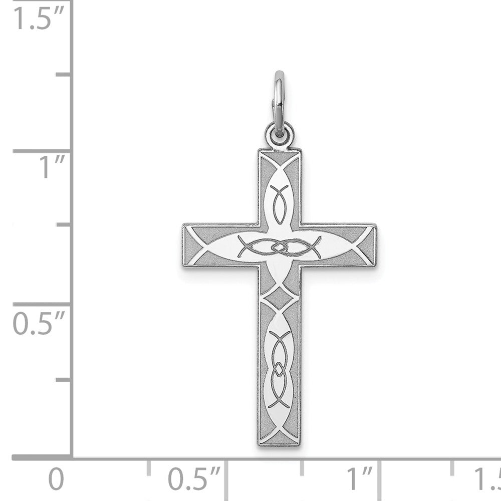 Million Charms 925 Sterling Silver Rhodium-Plated Laser Designed Relgious Cross Pendant