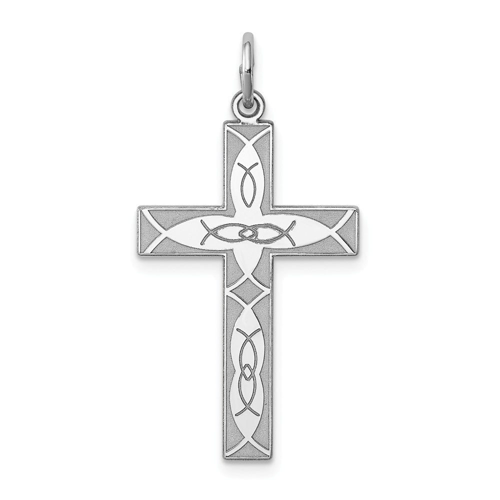 Million Charms 925 Sterling Silver Rhodium-Plated Laser Designed Relgious Cross Pendant