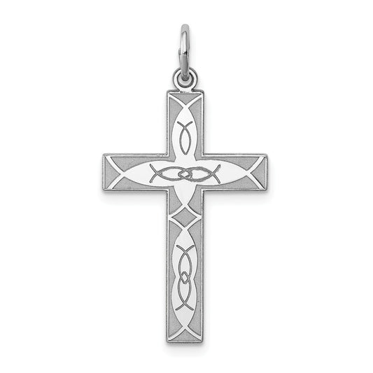 Million Charms 925 Sterling Silver Rhodium-Plated Laser Designed Relgious Cross Pendant